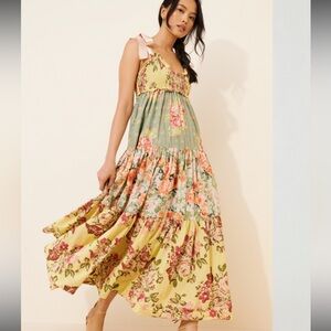 Free People Floral Bluebell Maxi Dress in Green and Yellow